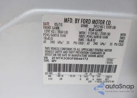 2015 Ford Edge Se z USA, uszkodzony, nr VIN 2FMTK3G93FBB44173